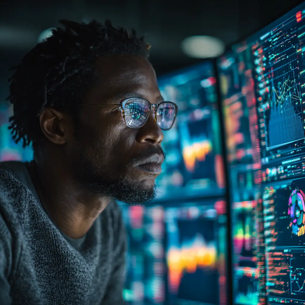 lanko2g_A_focused_Black_cybersecurity_analyst_examining_holog_5cc87083-2d74-467c-8708-07af211b1b28_1